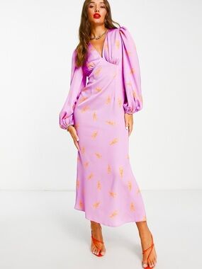 Never Fully Dressed Lobster Sea Lilac Orange Satin Midi Dress Size 6